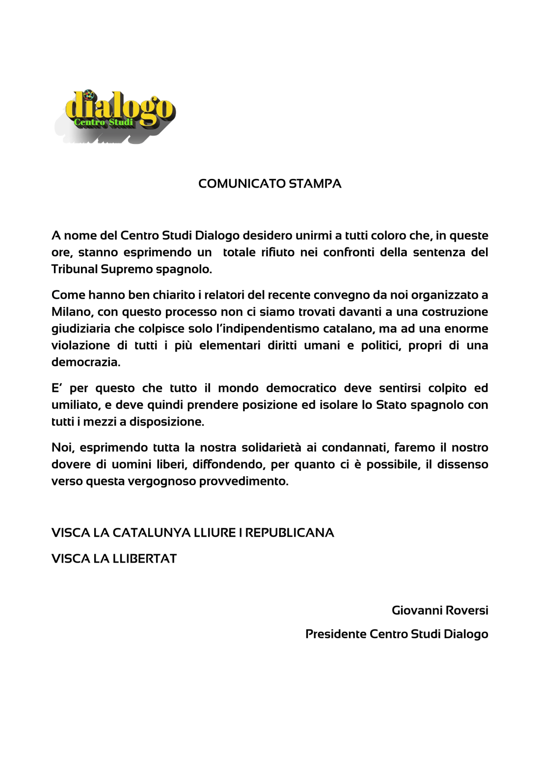 COMUNICATO STAMPA CATALUNYA